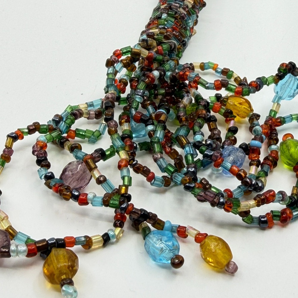 Multi-Strand Seed Bead Statement Lariat Necklace Boho Festival Jewelry Long - Picture 5 of 9